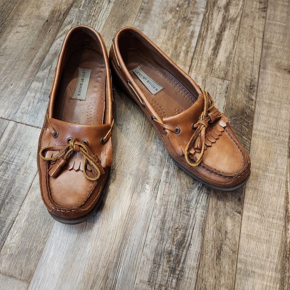 Levis Shoes Womens 10.5 M Brown Leather Kiltie Tassel Boat Shoes Preppy Casual